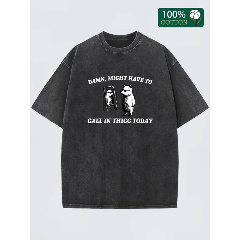 CALL IN THICC TODAY Heavy-Weight Cotton Solid Drop Shoulder Vintage Street Wear Basic Tees Baggy Hip Hop Tops Acid Wash T-Shirt