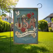 USA 250 Years of Freedom Garden Flag Floral Patriotic Anniversary Yard Decor IIX