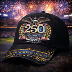 250 America Patriotic Baseball Cap with Bald Eagle & USA Flags 1776-2026 - Adjustable Unisex Hat Suitable for Parades