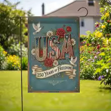 USA 250 Years of Freedom Garden Flag Floral Patriotic Anniversary Yard Decor IIX