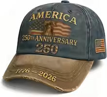 U.S. 250th Anniversary Baseball Cap Adjustable America 250 Anniversary USA Hat Patriotic Veterans Hats