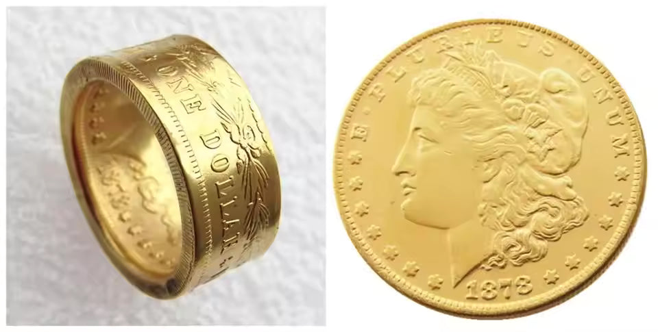 US 1878 Morgan Dollar Gold Plated 'Eagle' Copy Decorate Coin Ring Handmade In Sizes 8-16