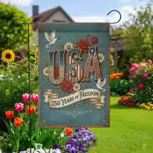 USA 250 Years of Freedom Garden Flag Floral Patriotic Anniversary Yard Decor IIX