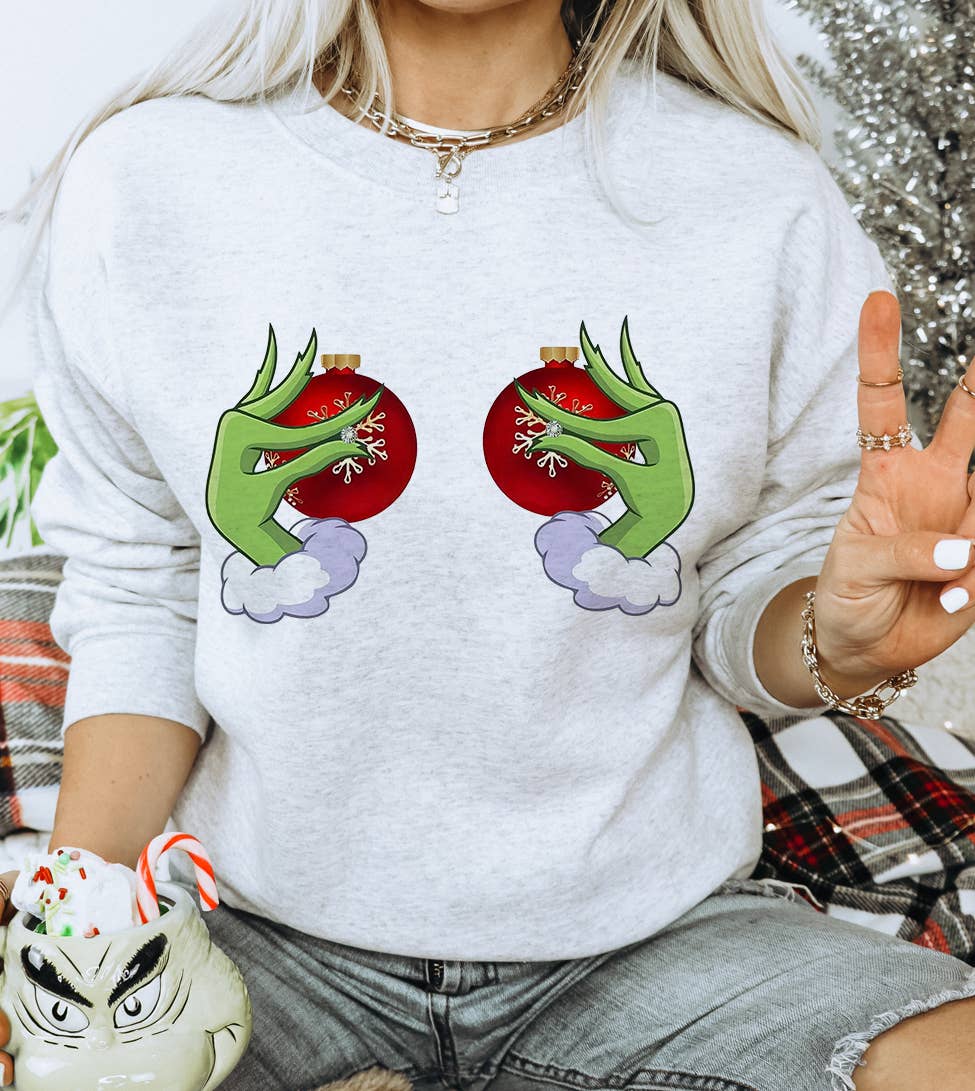 Grinch Boobs Ornament Balls - Funny Christmas Sweatshirt