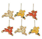 6 Beaded Hand Crafted Christmas Tree Ornaments from India 'Reindeer Gang'