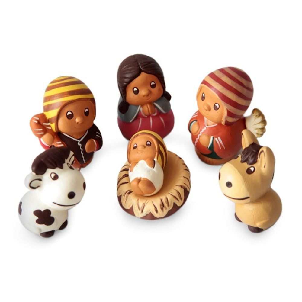 Handcrafted 7 Piece Nativity Scene Set Ceramic Sculptures 'Happy Welcome'