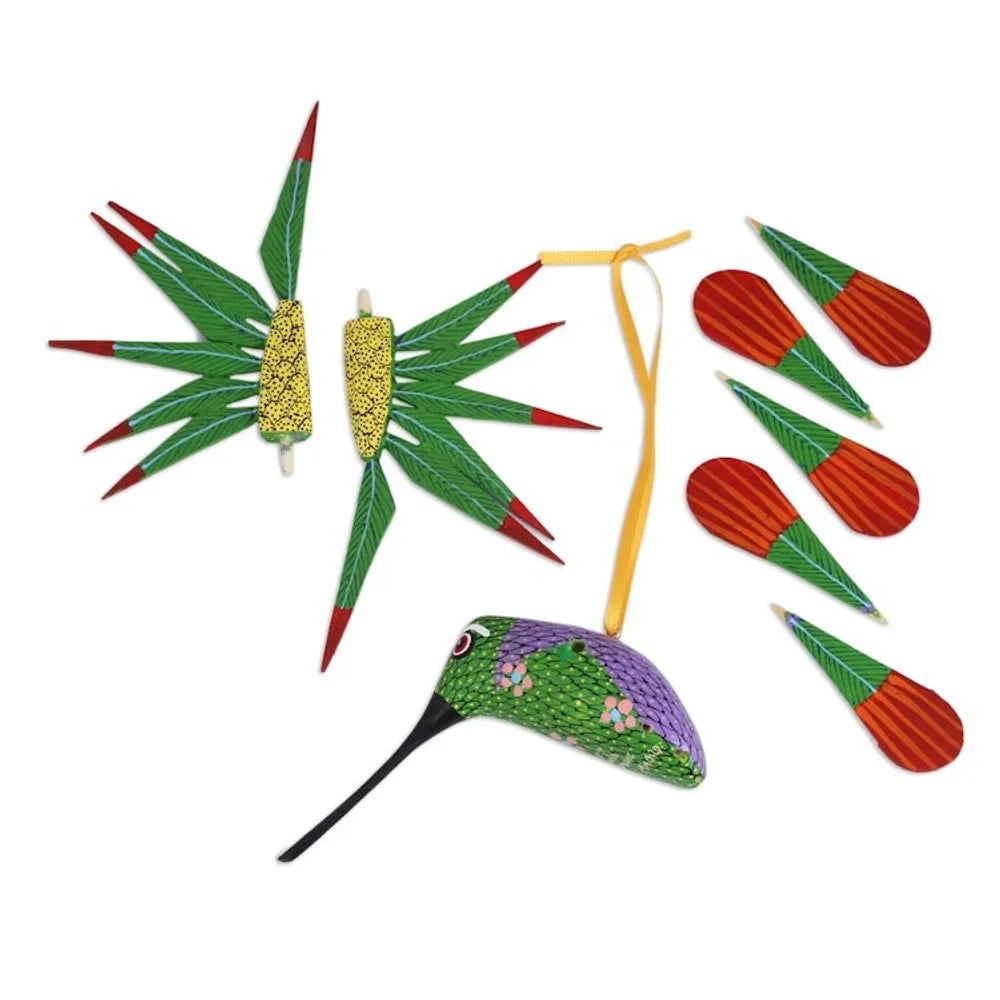 Wood Alebrije Hummingbird Ornament from Mexico 'Natural Flight'