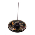 Handcrafted Wavy-Patterned Round Ceramic Incense Holder 'Ancestral Waves'