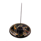 Handcrafted Wavy-Patterned Round Ceramic Incense Holder 'Ancestral Waves'