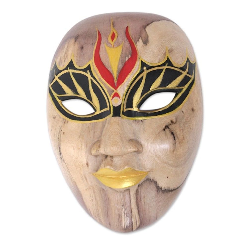 Balinese Hibiscus Wood Mask with Hand-Painted Vibrant Motifs 'The Emperor'