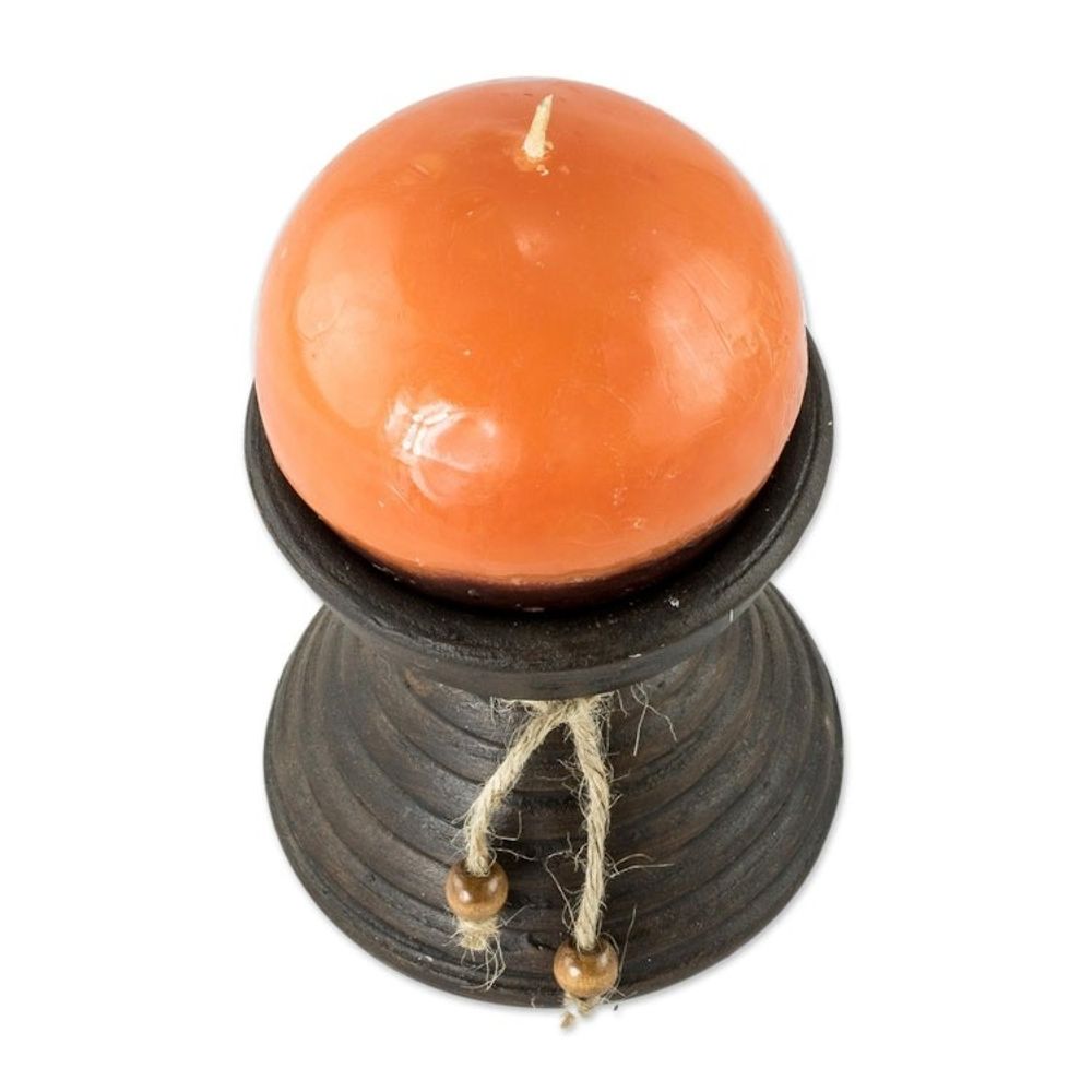 Brown Ceramic Candleholder with Handmade Orange Candle 'Natural Light in Orange'