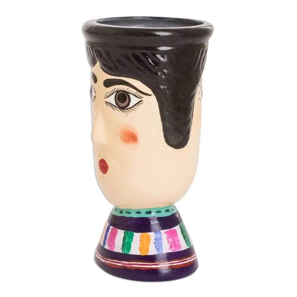 Hand-Painted Vibrant Ceramic Flower Pot from Guatemala 'San Bartolo's Giant'