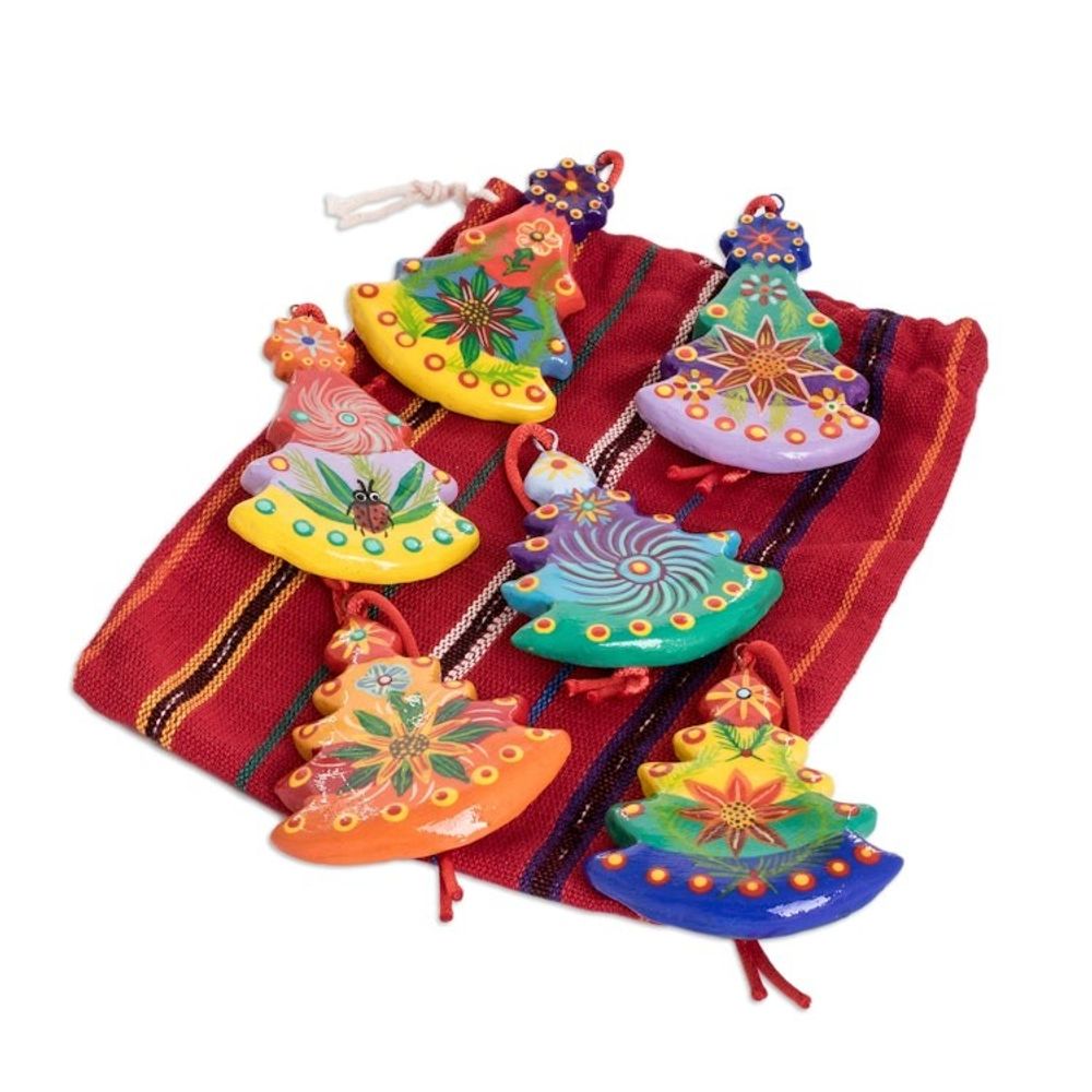 Hand Painted Ceramic Tree Ornaments Set of 6 'Christmas Tree'