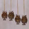 Set of 4 Javanese Coconut Shell Owl Figure Ornaments 'Hanging Owls'