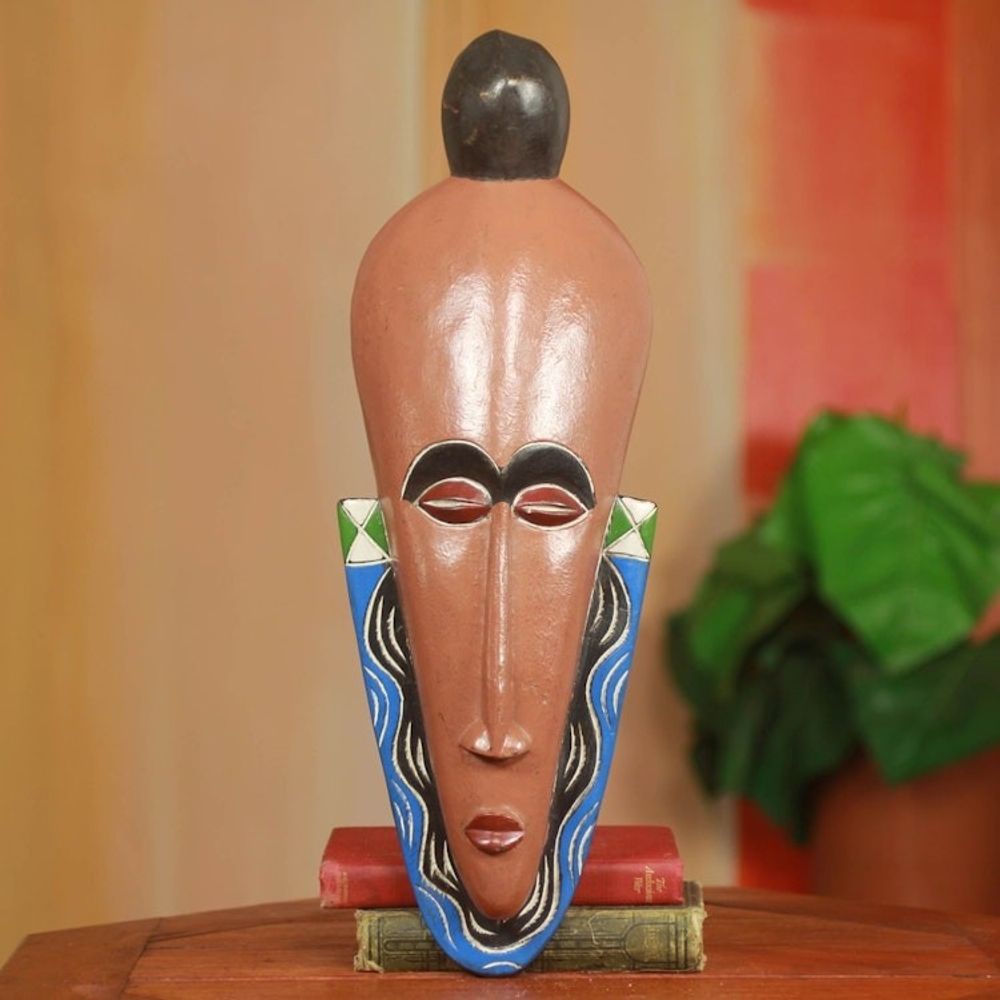 Modern Colorful Hand Carved African Mask from Ghana 'Akan Forefathers'