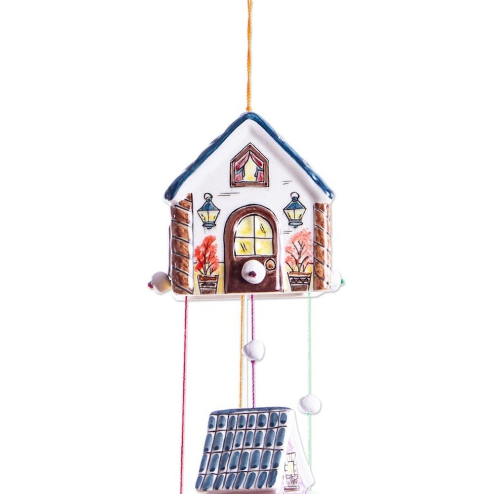 Ceramic Cottage Wind Chime Decor Accent 'Cozy Cottages'