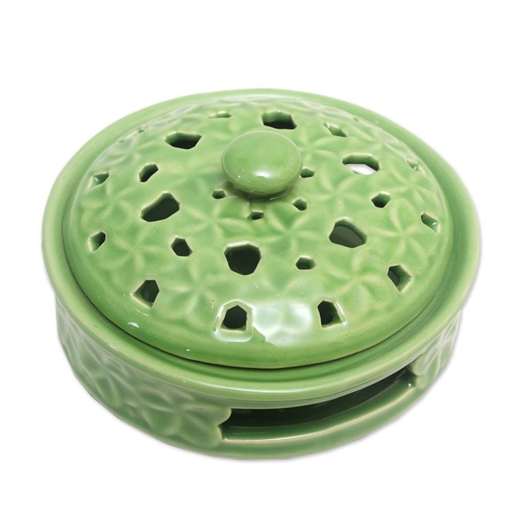 Handmade Porcelain Mosquito Coil Holder with Floral Motif 'Plumeria Spring'