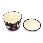 Dove and Fruit-Themed Blue Ceramic Flower Pot and Saucer 'Dreamy Doves'