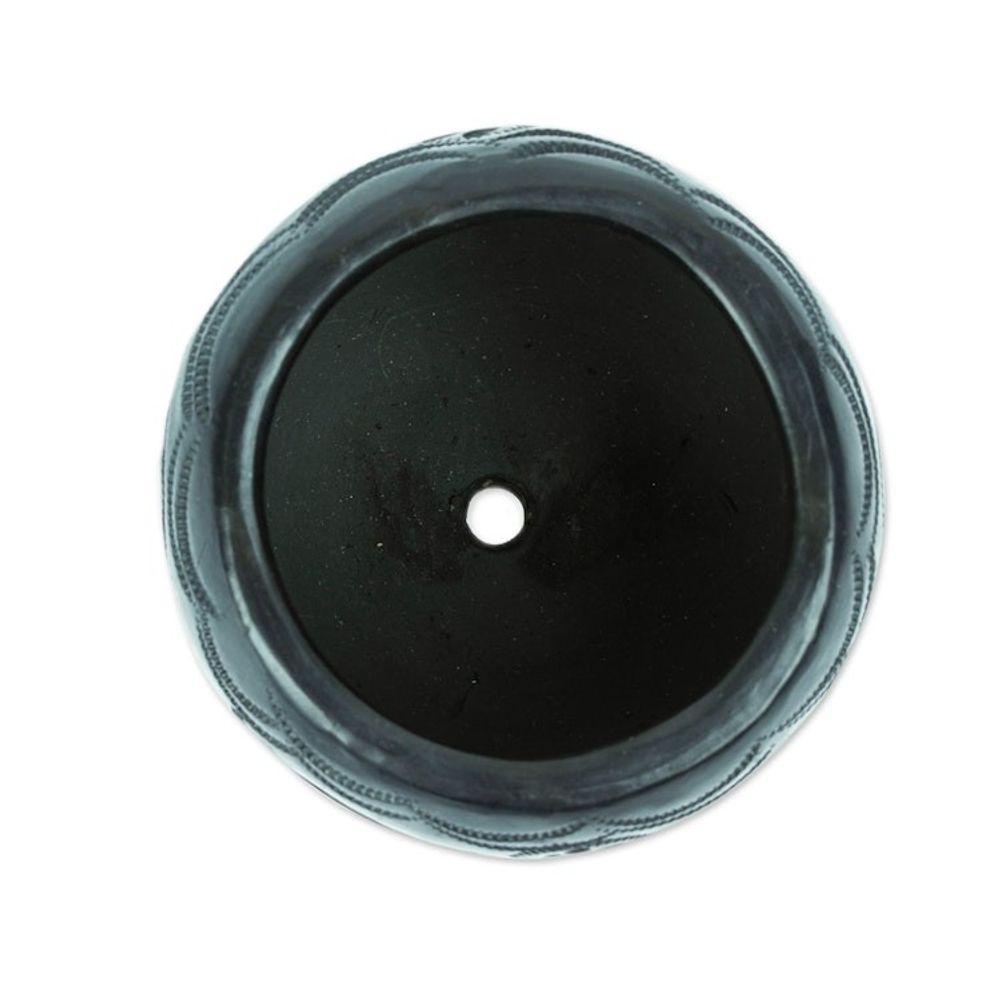 Handcrafted Barro Negro Flower Pot from Mexico 'Traditional Bloom'