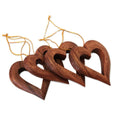 Heart-Shaped Suar Wood Ornaments from Bali Set of 4 'Heart Grain'