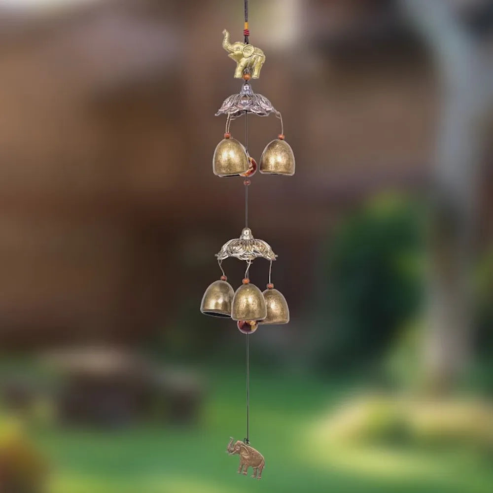 Elephant Themed Wind Chime Made from Aluminum and Brass 'Wisdom Bells'