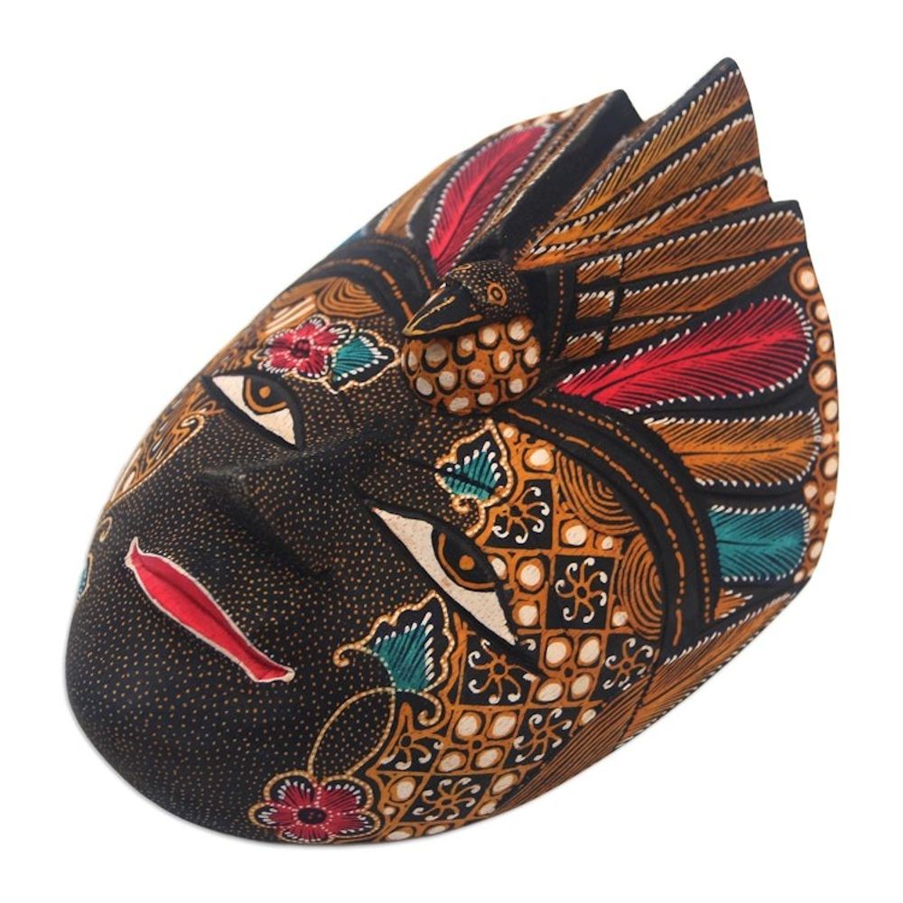 Hand Crafted Batik Wood Mask from Java 'Bird Dance'