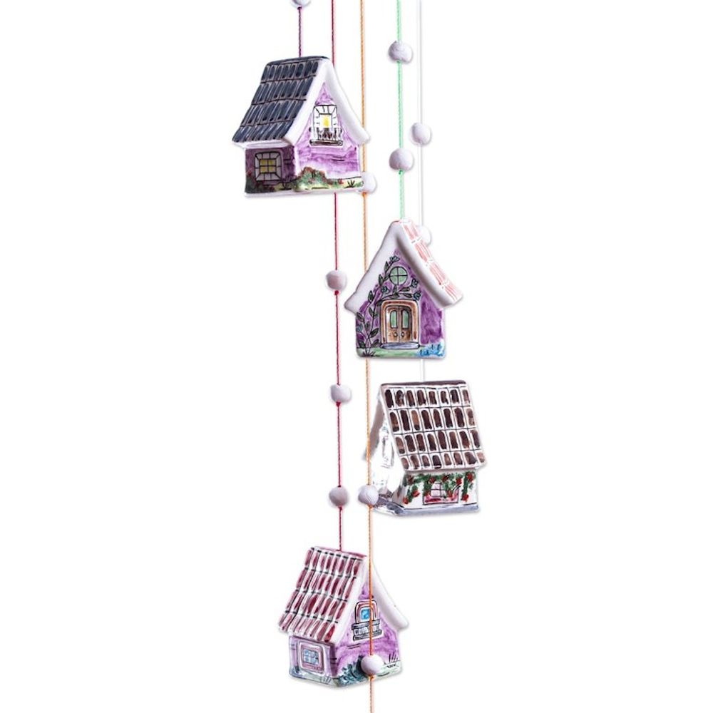 Ceramic Cottage Wind Chime Decor Accent 'Cozy Cottages'