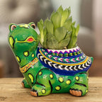 Hand-Painted Small Turtle Ceramic Flower Pot from Guatemala 'Mountain Turtle'