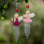 Pair of Fairy-Shaped Wood and Natural Fiber Wind Chimes 'Petite Stars'