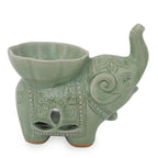 Handmade Light Green Celadon Ceramic Elephant Oil Warmer 'Time to Relax'