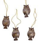 Set of 4 Javanese Coconut Shell Owl Figure Ornaments 'Hanging Owls'