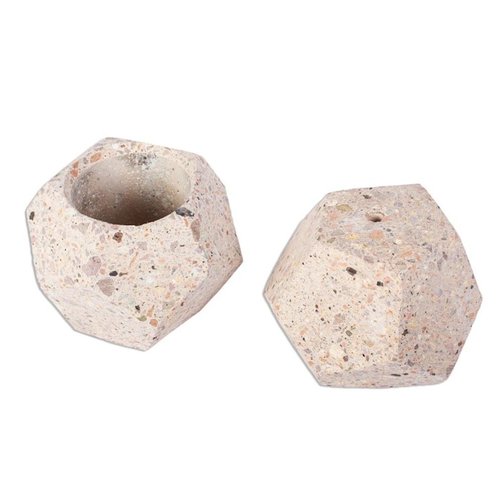 Small Polygonal Reclaimed Stone Flower Pots Pair 'Modern Polygon'