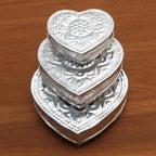 Decorative Aluminum Heart-Shaped Boxes Set of 3 'Sparkling Love'