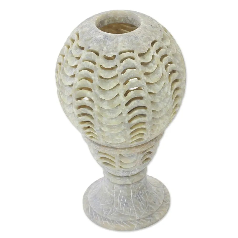 Handcrafted Soapstone Candle Holder from India 'Magical Globe'