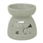 Thailand Elephants Handmade Green Ceramic Clay Oil Warmer 'Mother and Baby'