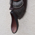 African Sese Wood Mask in Blue with Repousse Aluminum 'Ancestral Chant'