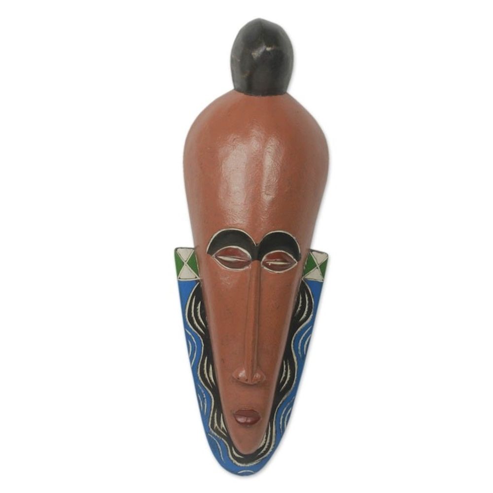 Modern Colorful Hand Carved African Mask from Ghana 'Akan Forefathers'