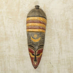 Handmade African Colorful Sese Wood Wall Mask from Ghana 'Colorful Villager'