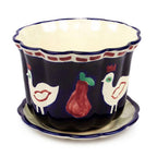 Dove and Fruit-Themed Blue Ceramic Flower Pot and Saucer 'Dreamy Doves'