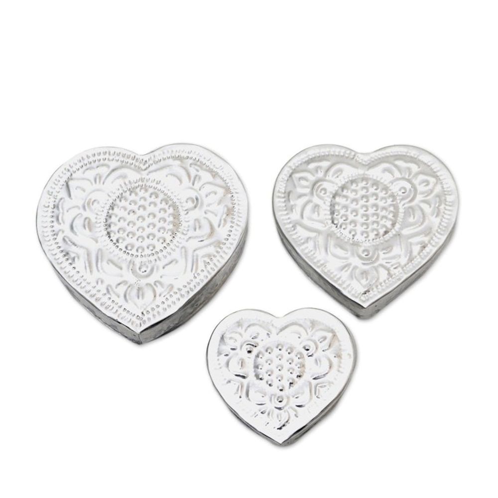 Decorative Aluminum Heart-Shaped Boxes Set of 3 'Sparkling Love'