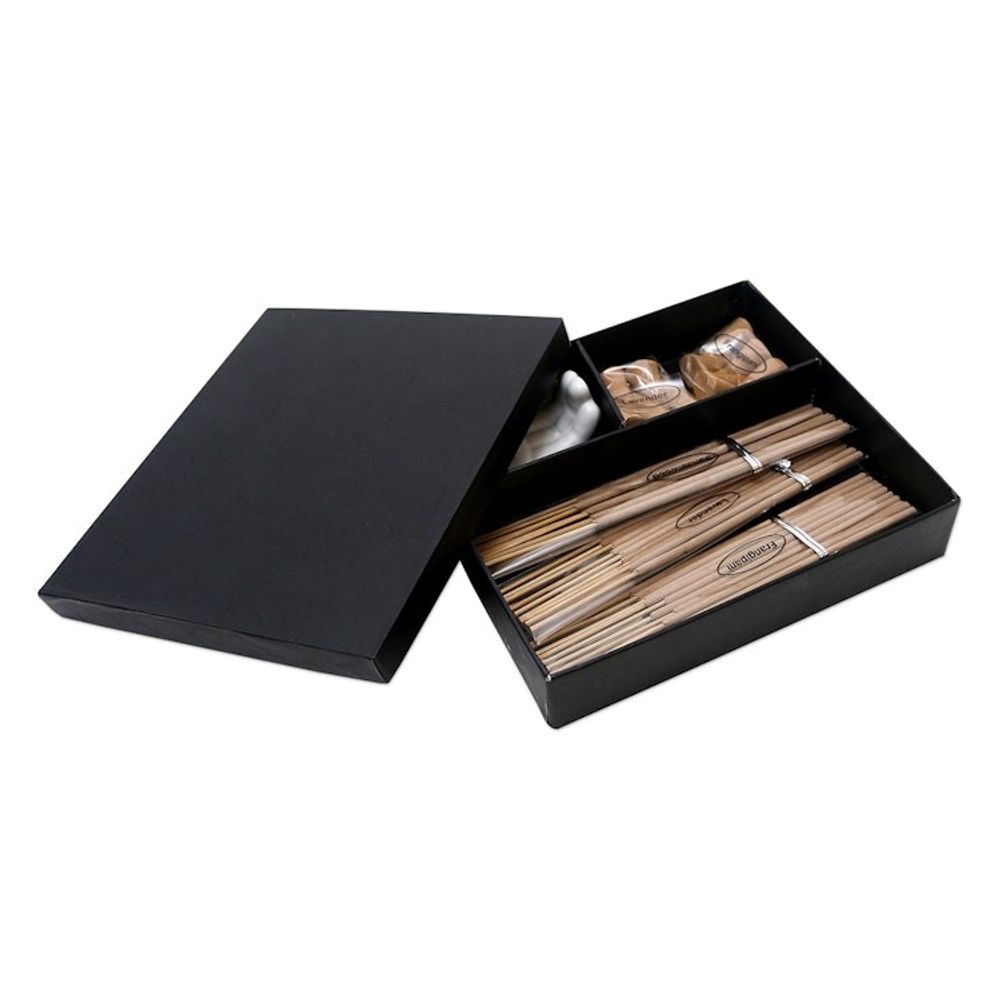 Lavender and Frangipani Ceramic Incense Set 'White Palm'