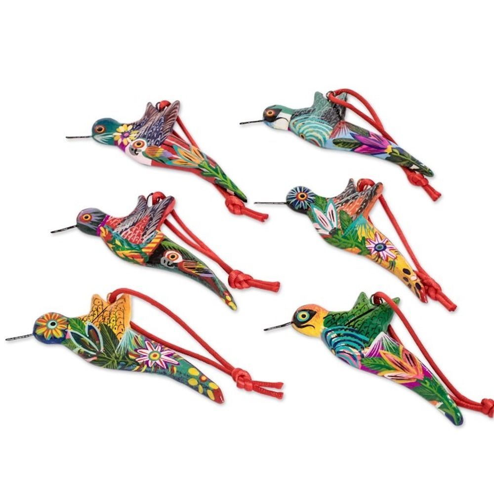 6 Ceramic Ornaments Hummingbird Handcrafted in Guatemala 'Guatemalan Hummingbirds'