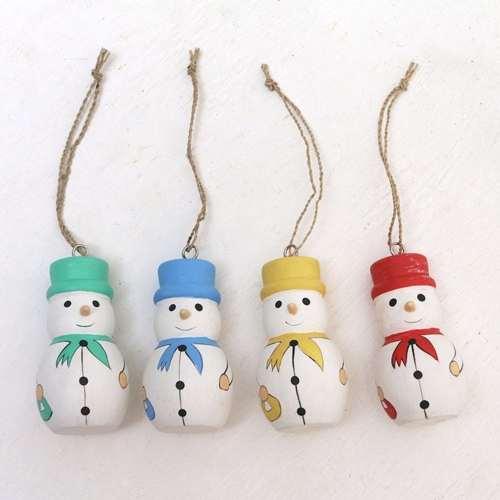 Snowmen Ornaments in Assorted Colors Set of 4 'Dapper Snowmen'
