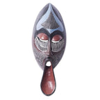 African Sese Wood Mask in Blue with Repousse Aluminum 'Ancestral Chant'