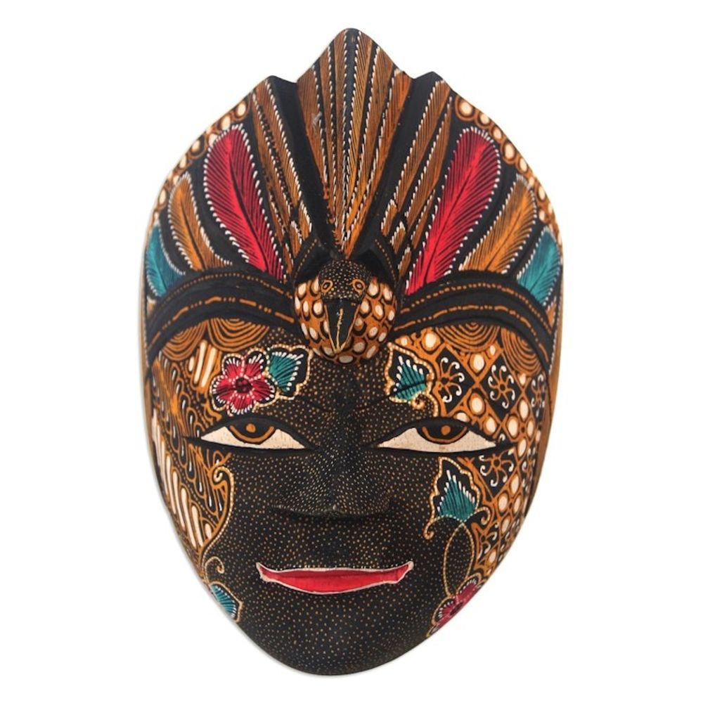 Hand Crafted Batik Wood Mask from Java 'Bird Dance'