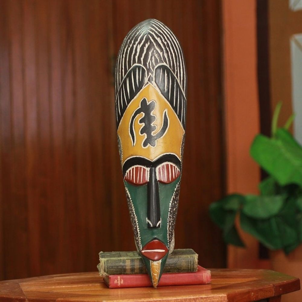 Hand Carved Wood African Wood Mask 'God is Supreme'