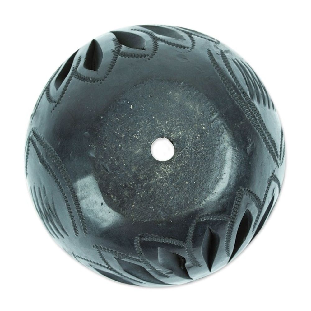 Handcrafted Barro Negro Flower Pot from Mexico 'Traditional Bloom'
