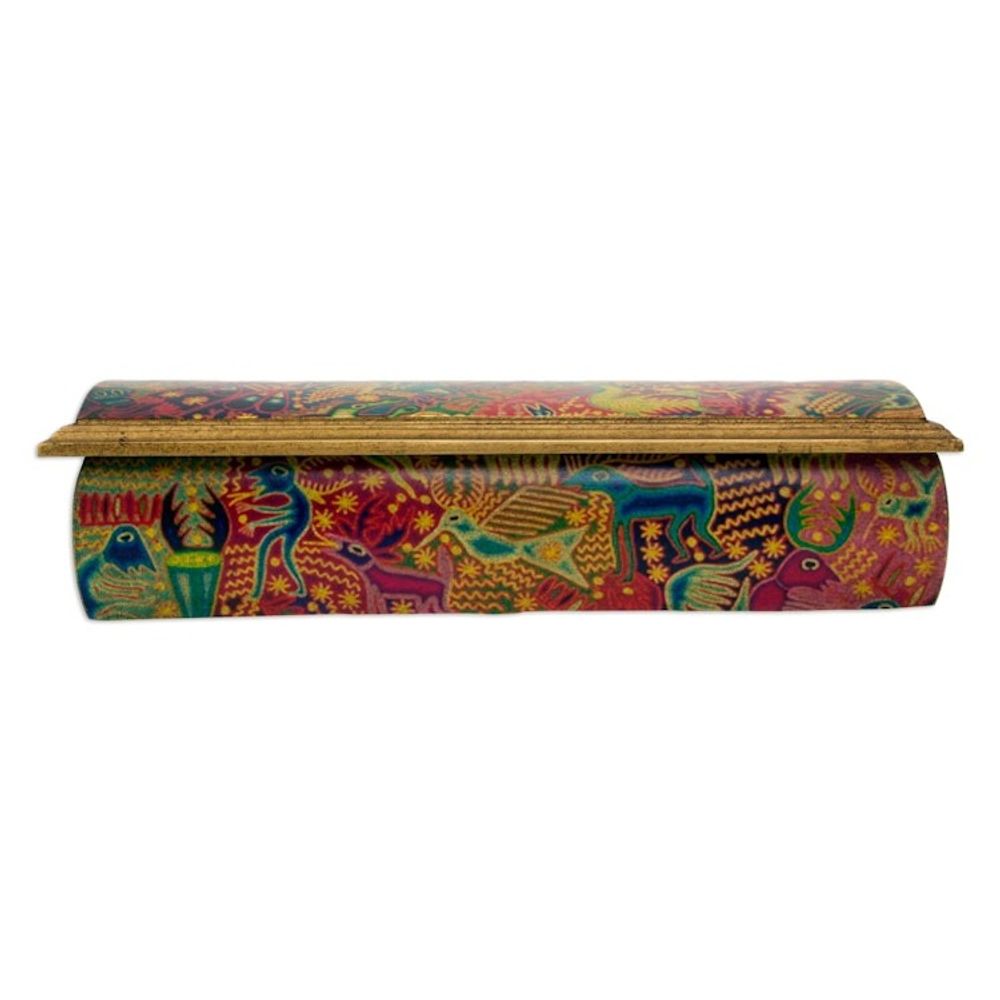 Huichol Theme Decoupage Jewelry Box with Mirror 'Huichol Fiesta'