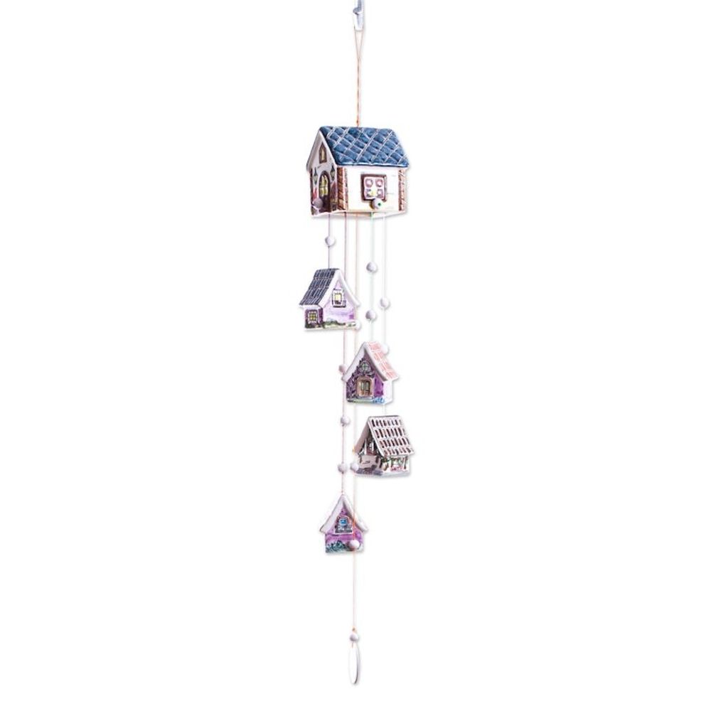 Ceramic Cottage Wind Chime Decor Accent 'Cozy Cottages'