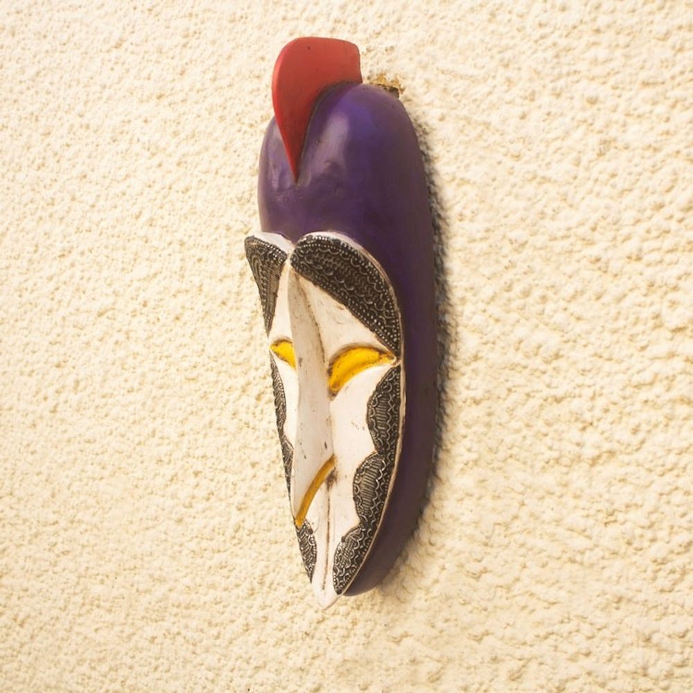 Handcrafted African Sese Wood Mask with Aluminum Plates 'Cultural Life'